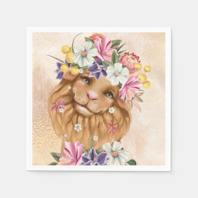 Servilleta De Papel Safari wildone ducha de bebé rosa y dorado (Anverso)