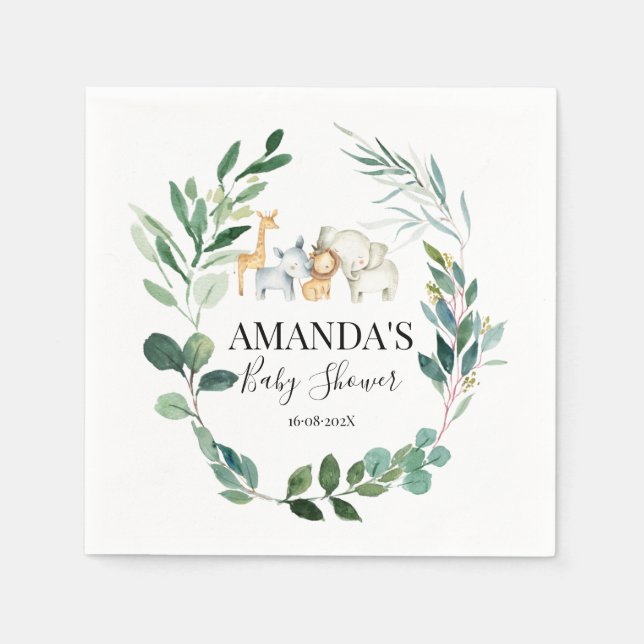 Servilleta De Papel Safari Y Foliage Vieron Las Toallas De Baby Shower (Anverso)