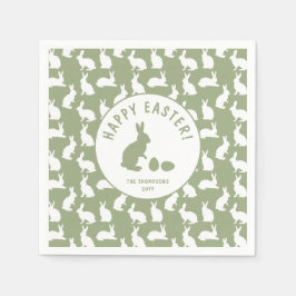 Servilleta De Papel Sage Green And White Bunnies Happy Easter