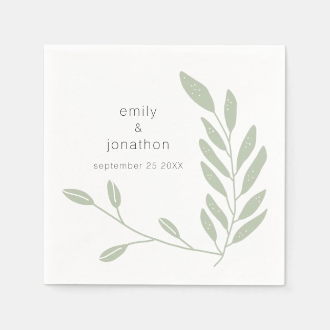 Servilleta De Papel Sage Green Artsy Leaks Nombres de Bodas (Anverso)