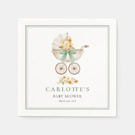 Servilleta De Papel Sage Green Baby Carriage Shower Napkin