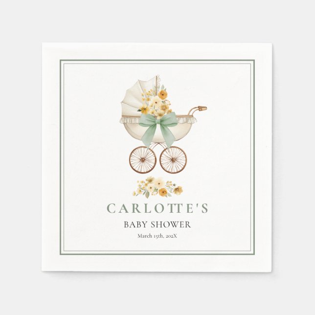 Servilleta De Papel Sage Green Baby Carriage Shower Napkin (Anverso)