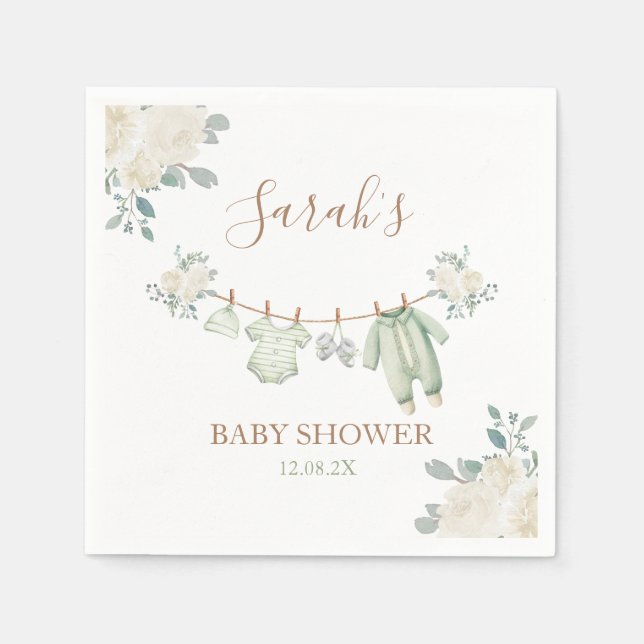 Servilleta De Papel Sage Green Baby Clothes Baby Shower (Anverso)