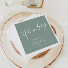 Servilleta De Papel Sage Green Baby Shower Paper Napkins Moderno Boy
