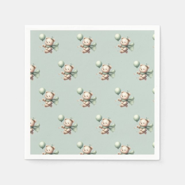 Servilleta De Papel Sage Green Bear Baby Shower Napkins (Anverso)