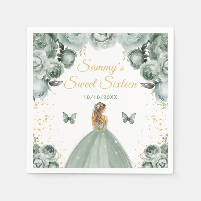 Servilleta De Papel Sage Green Blonde Hair Princess Dulce (Anverso)