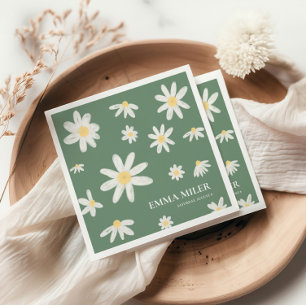 Servilleta De Papel Sage Green Bohemia Daisy Flower Napkins