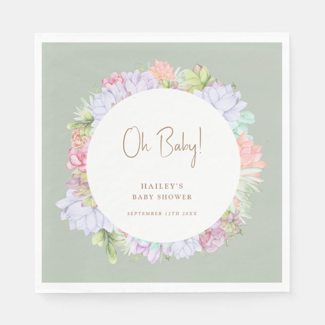 Servilleta De Papel Sage Green Boho Cactus Desert Oh Baby Shower (Anverso)