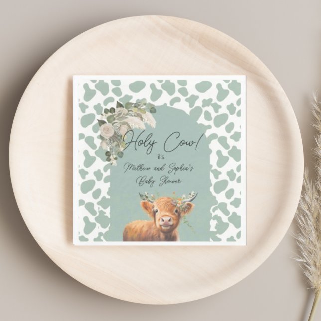 Servilleta De Papel Sage Green Boho Holy Cow Farm Baby Shower (Subido por el creador)
