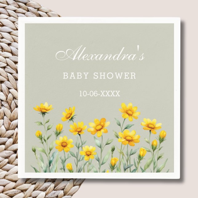 Servilleta De Papel Sage Green Boho Yellow Wilflower Baby Shower (Subido por el creador)