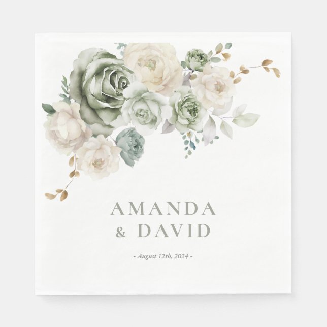 Servilleta De Papel Sage Green Botanical Elegant Wedding (Anverso)