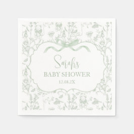 Servilleta De Papel Sage Green Bow Chinoiserie Baby Shower