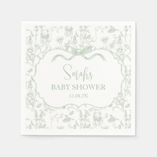 Servilleta De Papel Sage Green Bow Chinoiserie Baby Shower