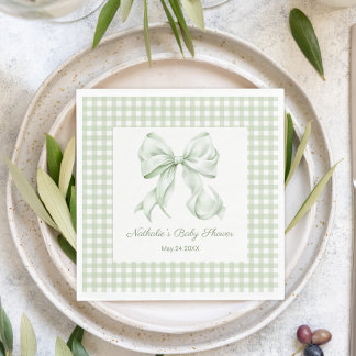 Servilleta De Papel Sage Green Bow Gingham Baby Shower