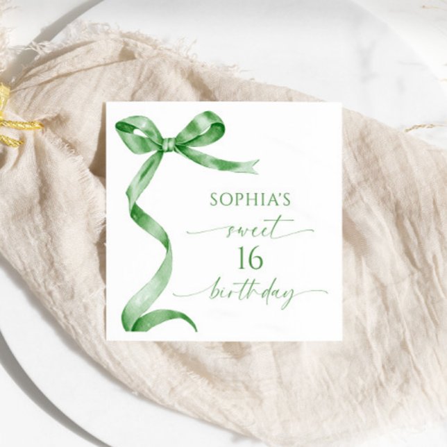 Servilleta De Papel Sage Green Bow Sweet 16 Birthday Party (Subido por el creador)