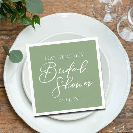 Servilleta De Papel Sage Green Bridal Shower Personalized White Script
