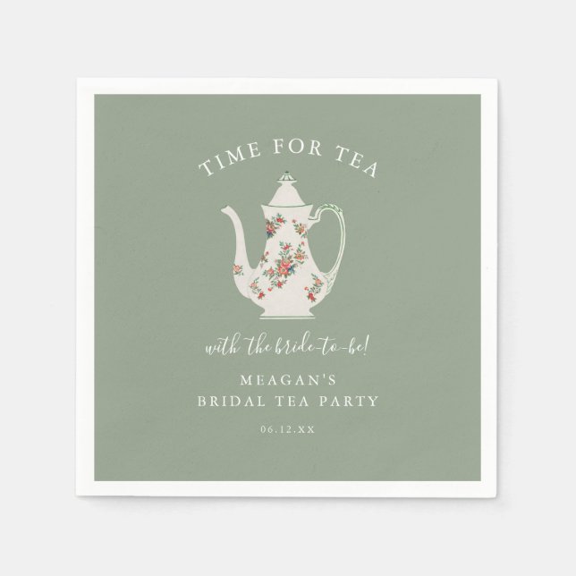 Servilleta De Papel Sage Green Bridal Shower Tea Fiesta (Anverso)
