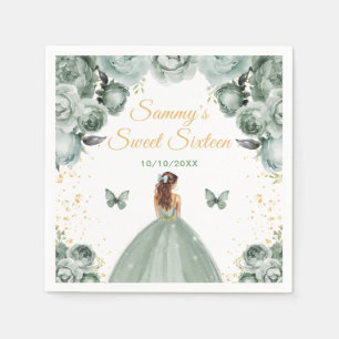 Servilleta De Papel Sage Green Brown Hair Princess Dulce