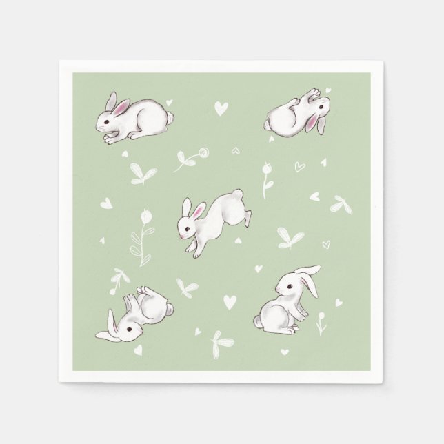 Servilleta De Papel Sage Green Bunny Paper Napkins (Anverso)