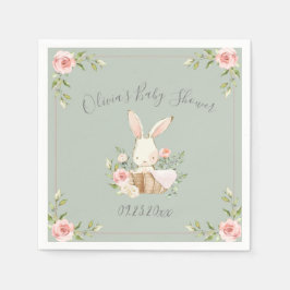 Servilleta De Papel Sage Green Bunny Rabbit Baby Shower Napkins