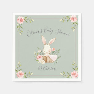 Servilleta De Papel Sage Green Bunny Rabbit Baby Shower Napkins