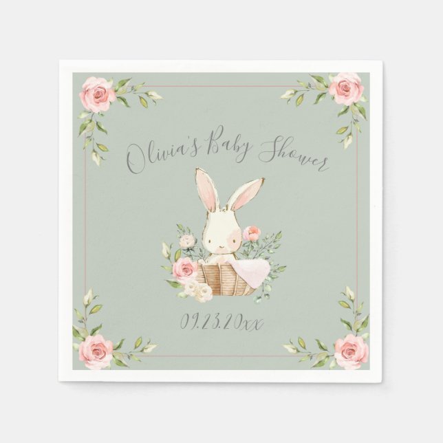 Servilleta De Papel Sage Green Bunny Rabbit Baby Shower Napkins (Anverso)