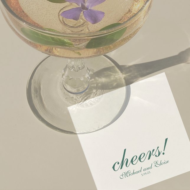 Servilleta De Papel Sage Green Cheers Elegante Boda Personalizado (Sage Green Cheers Elegant Personalized Wedding Napkins)