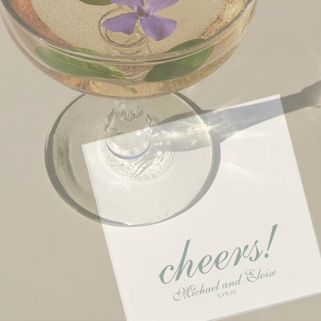 Servilleta De Papel Sage Green Cheers Elegante Boda Personalizado (Modern Elegant Sage Green Wedding Suite Theme with options to personalize for your special day.)