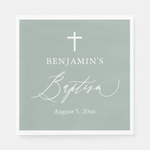 Servilleta De Papel Sage Green Cross White Boy Baptism Paper