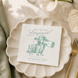 Servilleta De Papel Sage Green Dachshund Champagne Engagement