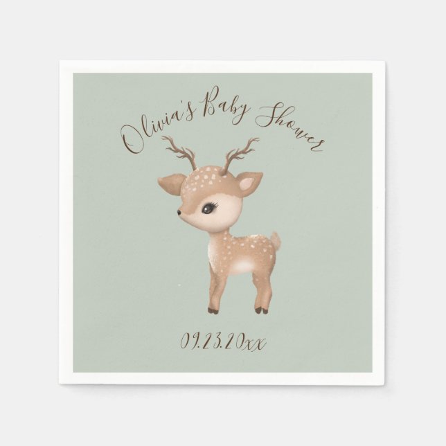 Servilleta De Papel Sage Green Deer Baby Shower Napkins (Anverso)