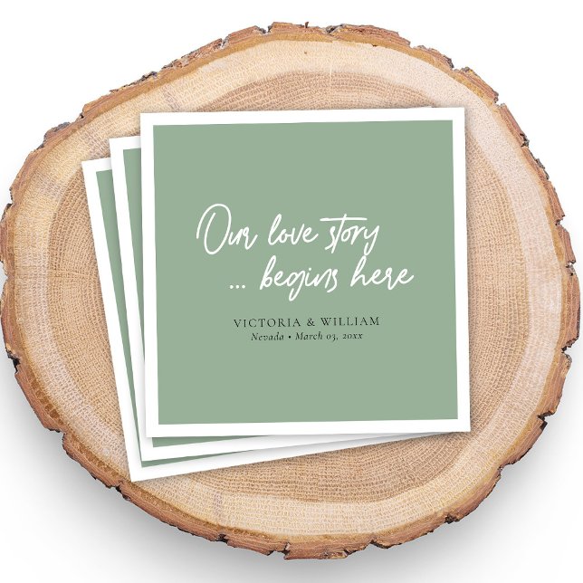 Servilleta De Papel Sage Green Dreams: Encantador Boda de guiones (Sage Green Dreams: Enchanting Script Wedding Napkins)