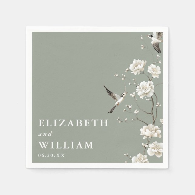 Servilleta De Papel Sage Green Elegant Chinoiserie Boda Floral (Anverso)