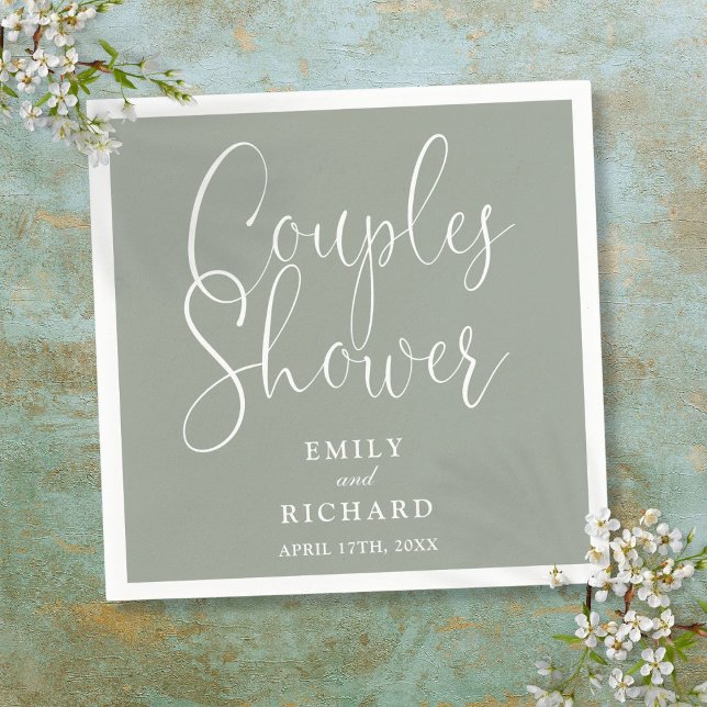Servilleta De Papel Sage Green Elegant Couples Bridal Weddal Shower (Sage Green Elegant Couples Bridal Wedding Shower Napkins)