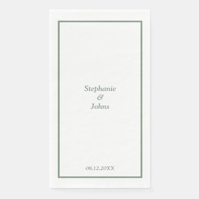 Servilleta De Papel Sage Green Elegant Custom Name Moderno Boda (Anverso)