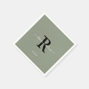 Servilleta De Papel Sage Green Elegant Monograma Script Boda inicial
