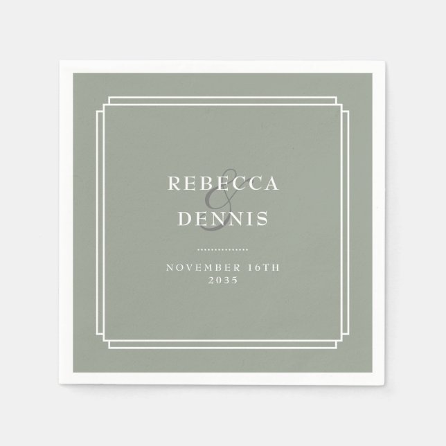 Servilleta De Papel Sage Green Elegante Art Deco Boda (Anverso)