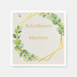 Servilleta De Papel Sage Green Eucalyptus Gold Foliage Baby Shower Nap