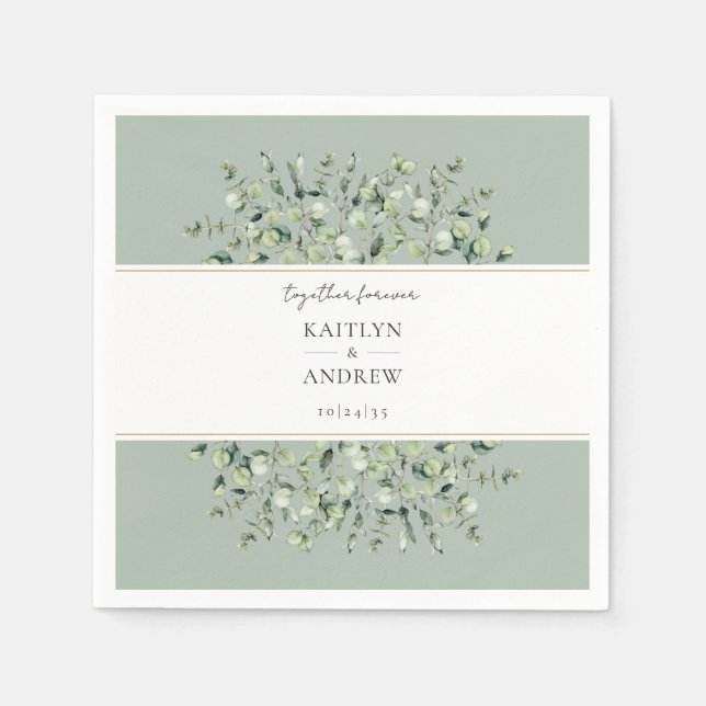 Servilleta De Papel Sage Green Eucalyptus Together Forever Wedding (Anverso)