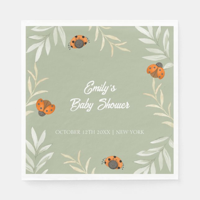 Servilleta De Papel Sage Green Fall Ladybug GreenerenerenBaby Shower (Anverso)