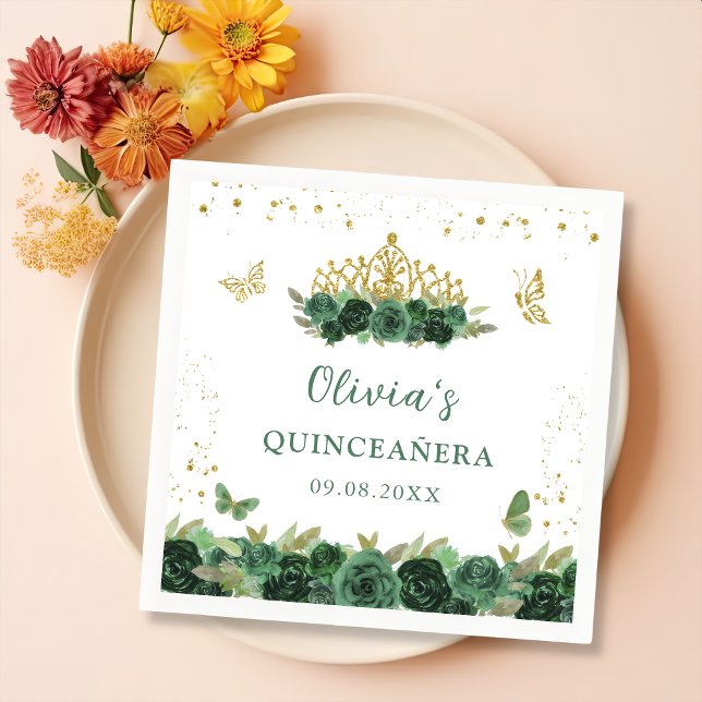 Servilleta De Papel Sage Green Floral Butterflies Quinceañera Cumpleañ (Subido por el creador)