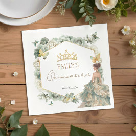 Servilleta De Papel Sage Green Floral Butterfly Tiara Quinceañera