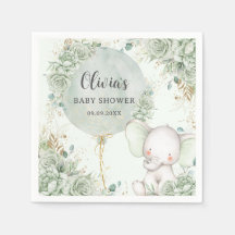 Sage Green Floral Elephant Baby Shower