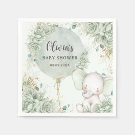 Servilleta De Papel Sage Green Floral Elephant Baby Shower