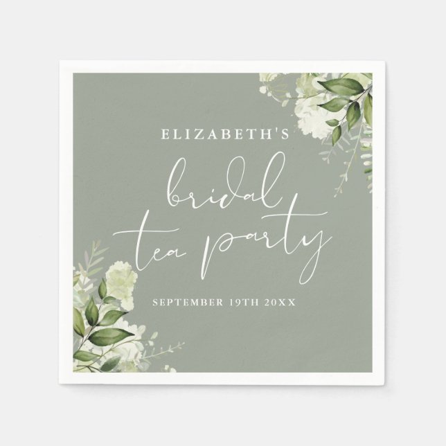 Servilleta De Papel Sage Green Floral Greeneration Script Bridal Tea F (Anverso)