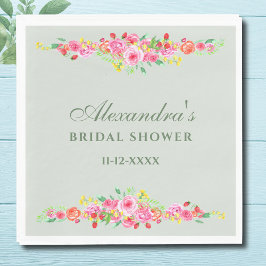 Servilleta De Papel Sage Green Floral Pink Peony Shower