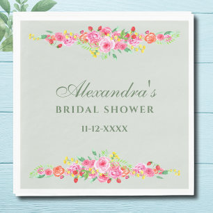 Servilleta De Papel Sage Green Floral Pink Peony Shower