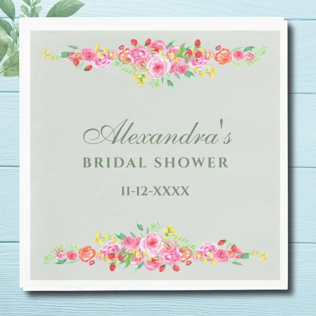 Servilleta De Papel Sage Green Floral Pink Peony Shower (Subido por el creador)