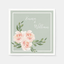 Servilleta De Papel Sage Green Floral Watercolor Romántico Boda