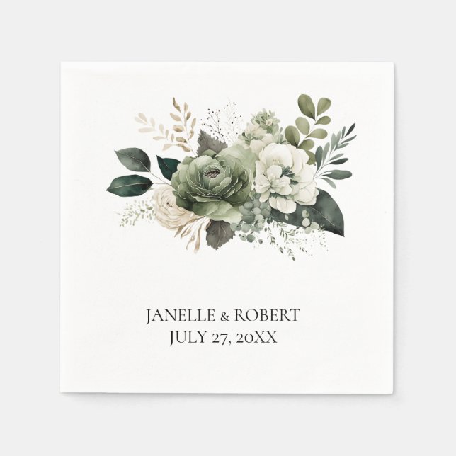 Servilleta De Papel Sage Green Floral Wedding | (Anverso)